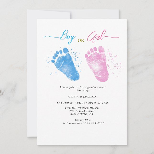 Boy or Girl footprints Gender Reveal Party  Invitation (Front)