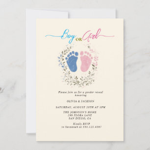 Boy or Girl footsteps Gender Reveal Party  Invitation
