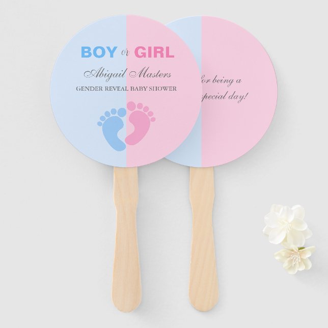 Boy or Girl Gender Reveal Baby Shower Baby Feet Ha Hand Fan (Front and Back)