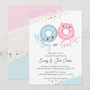 Boy or Girl Gender Reveal Doughnut Cute Kawaii Invitation