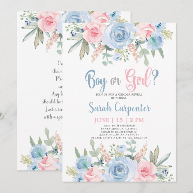 Boy or Girl Gender Reveal Invitation (Front/Back)