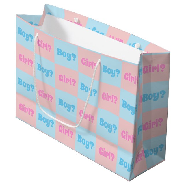Boy or Girl Gender Reveal Large Gift Bag (Front Angled)