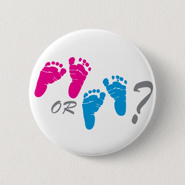 boy or girl? gender reveal party 2 inch round button (Front)