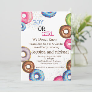 Boy or Girl Gender Reveal Party invite, doughnuts Invitation