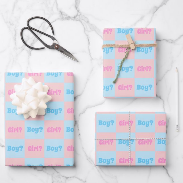 Boy or Girl Gender Reveal Wrapping Paper Sheet (Front)