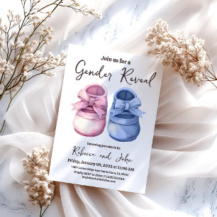 Boy or Girl He or She Blue Pink Shoe Gender Reveal Invitation