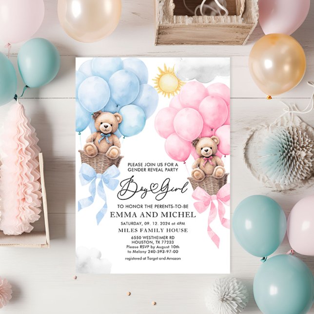 Boy or Girl invitation, Gender Reveal Bear And Bow Invitation (Creator Uploaded)