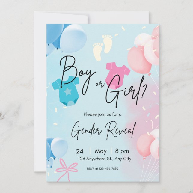 Boy or Girl Pastel Gender Reveal Invitation (Devant)