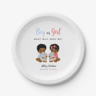Boy or Girl Pink and Blue Black Baby Gender Reveal Paper Plate