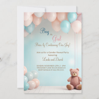 Boy or Girl Teddy Bear Gender Reveal Invitation