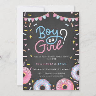 Boy or Girl Watercolor Doughnut Black gender revea Invitation