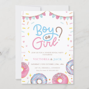 Boy or Girl Watercolor Doughnut gender reveal Invitation