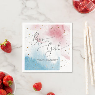 Boy or Girl Watercolor Gender Reveal Party  Napkin