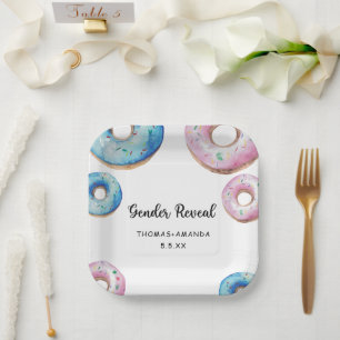 Boy or girl we doughnut know gender reveal paper plate