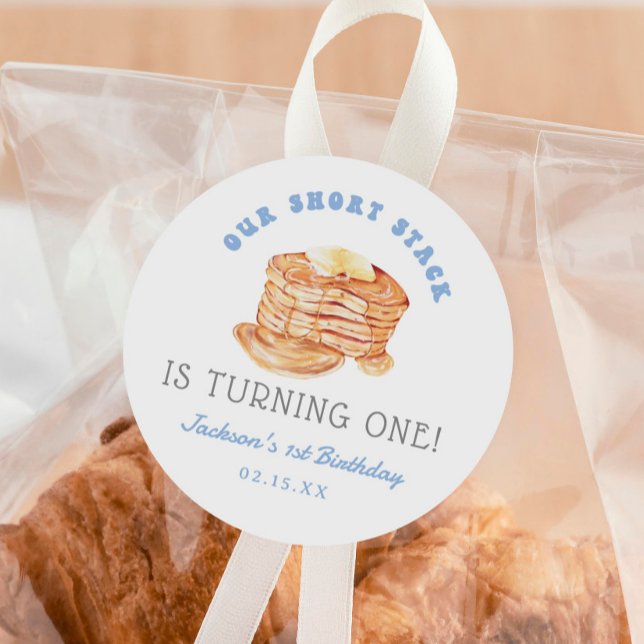 Boy Our Short Stack Is Turning One Birthday Classic Round Sticker (Creator Uploaded)