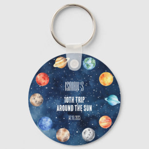Boy Outer Space 10th Trip Around the Sun Birthday Keychain