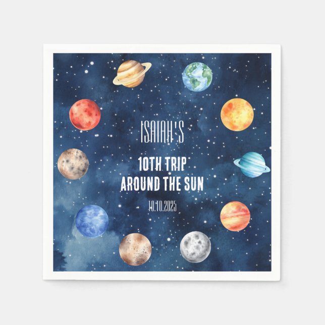 Boy Outer Space 10th Trip Around the Sun Birthday Napkin (Front)