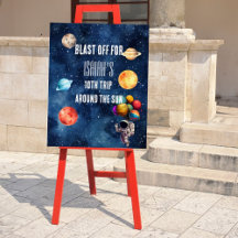 Boy Outer Space Astronaut Birthday Welcome Sign