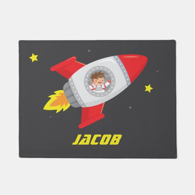 Boy Outer Space Rocket Kids Bedroom Decor Doormat (Front)