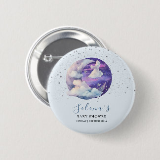 Boy Over the Moon Modern Baby Shower  2 Inch Round Button