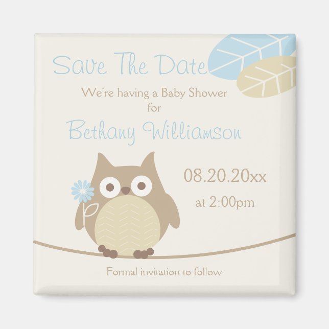 Boy Owl Baby Shower Save The Date Magnet (Front)