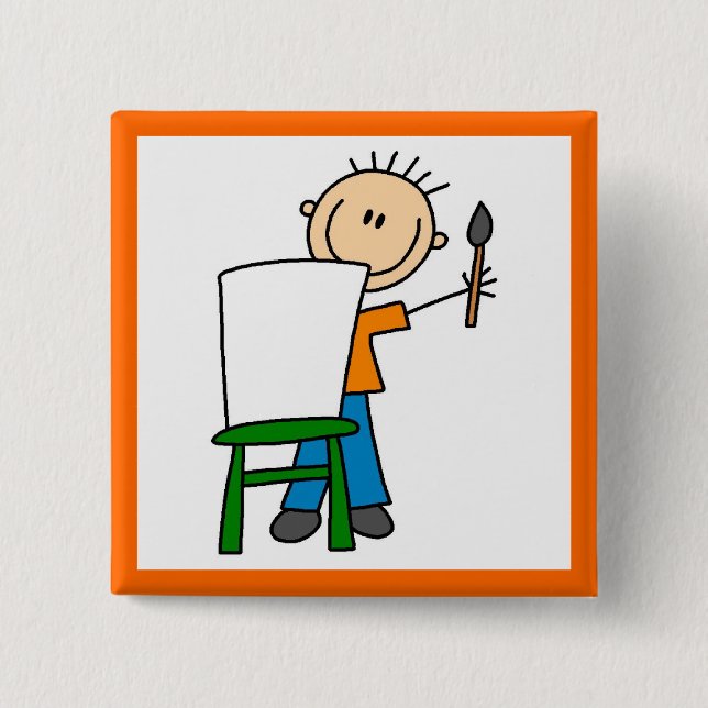 Boy Painting 2 Inch Square Button (Front)