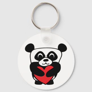 Boy Panda with Big Red Heart Keychain