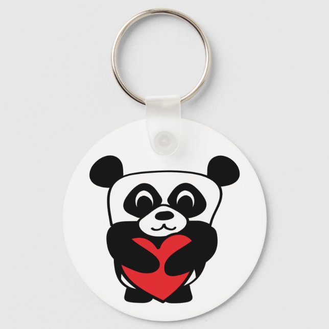 Boy Panda with Big Red Heart Keychain (Front)