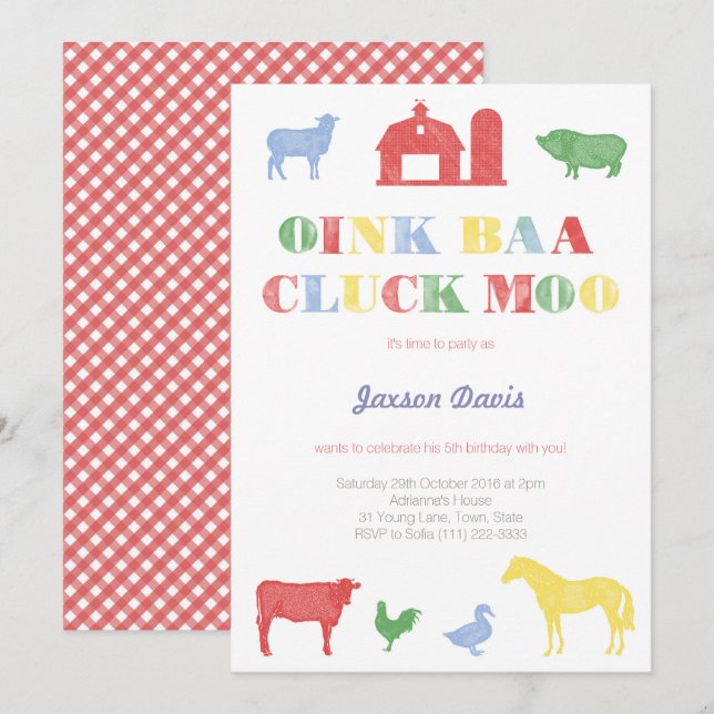 boy party invites, petting zoo party, farm invites (Front/Back)