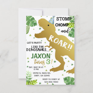 Boy party like a dinosaur birthday invitation. invitation