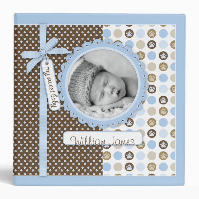 Boy Paw Print Polka Dots 2 in. Photo Album Binder (Front)
