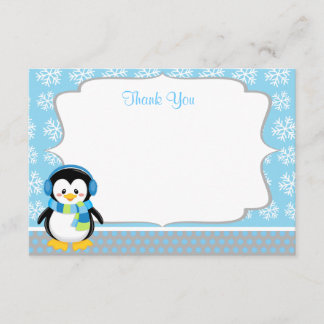 Boy Penguin Winter Snowflake Thank You Cards