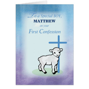 Boy Personalize Name on First Confession with Lamb