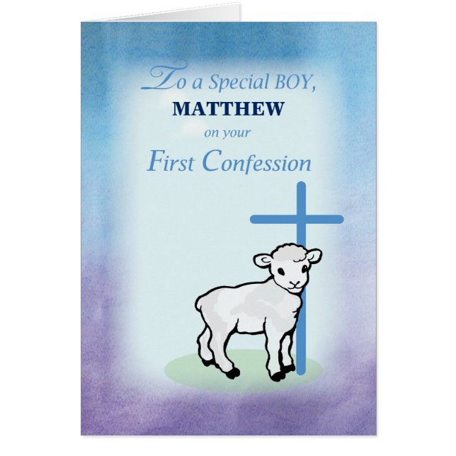 Boy Personalize Name on First Confession with Lamb (Front)