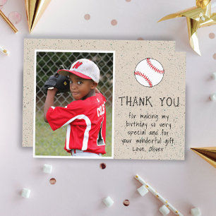 Boy Photo Baseball Ball Kid's Birthday Thank You Card