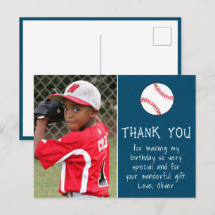 Boy Photo Baseball Ball Thank you Birthday  Postcard