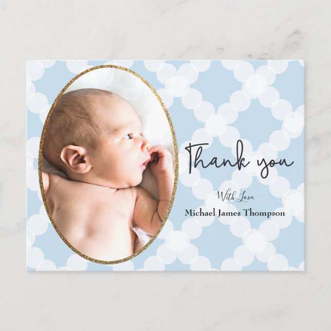 Boy Photo Blue Baby Shower Thank You Postcard (Front)
