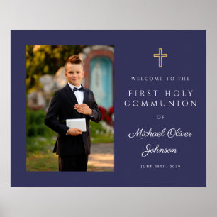 Boy Photo First Communion Navy Blue  Welcome  Poster