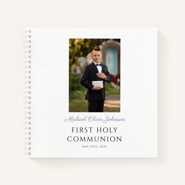  Boy Photo Script First Communion Guestbook Notebook (Front)