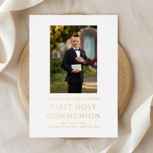 Boy Photo White First Holy Communion Gold