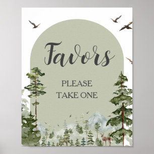 Boy Pine Tree Forest Mountain Baby Shower Favors Poster