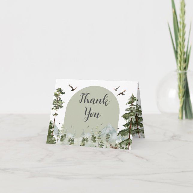 Boy Pine Tree Forest Mountain Baby Shower Folded Thank You Card (Front)