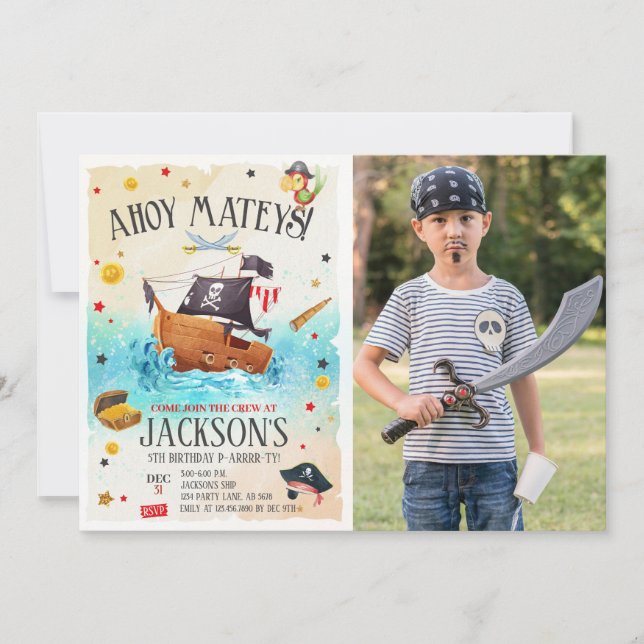 Boy Pirate Anniversaire Photo Invitation (Devant)