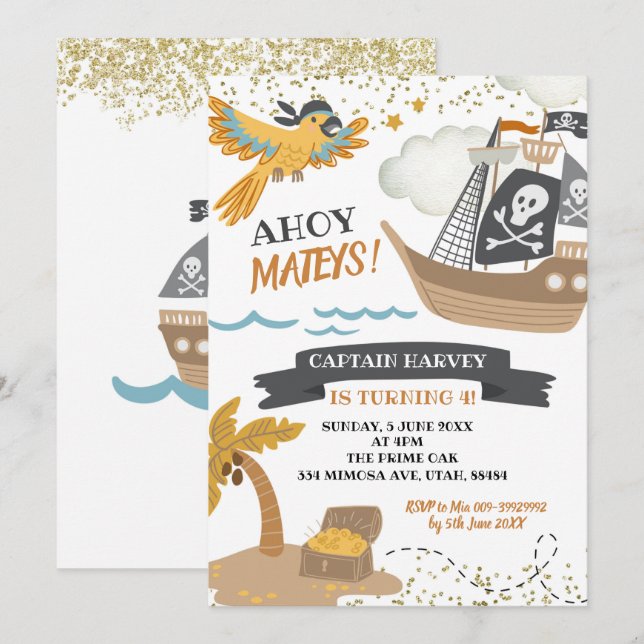 Boy Pirates Invitation Anniversaire (Devant / Derrière)