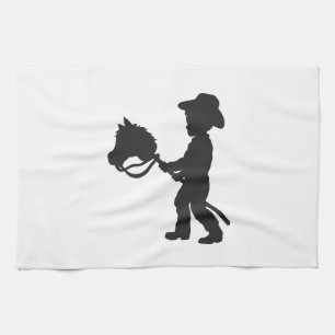 Boy Playing Cowboy - Choose background color Kitchen Towel