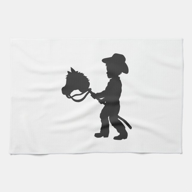 Boy Playing Cowboy - Choose background color Kitchen Towel (Horizontal)