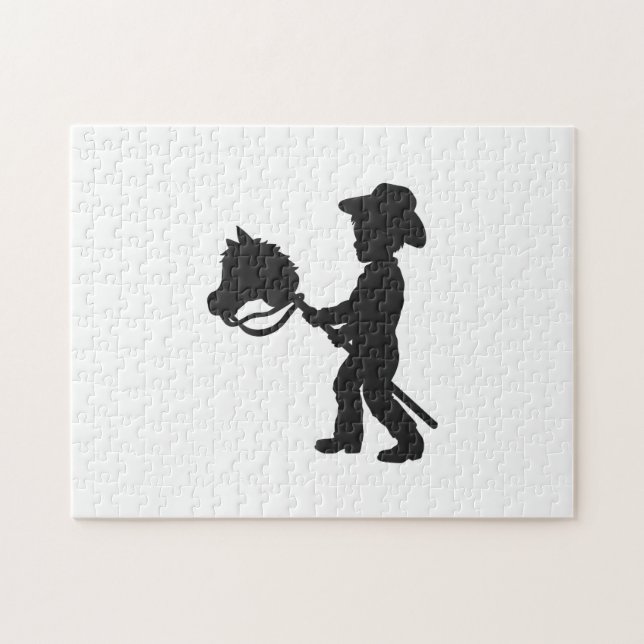 Boy Playing Cowboy - Choose background colour Jigsaw Puzzle (Horizontal)