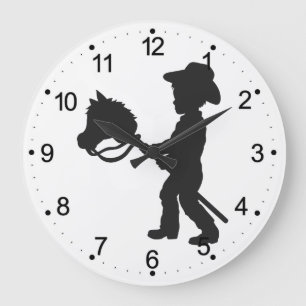 Boy Playing Cowboy - Choose background colour Large Clock