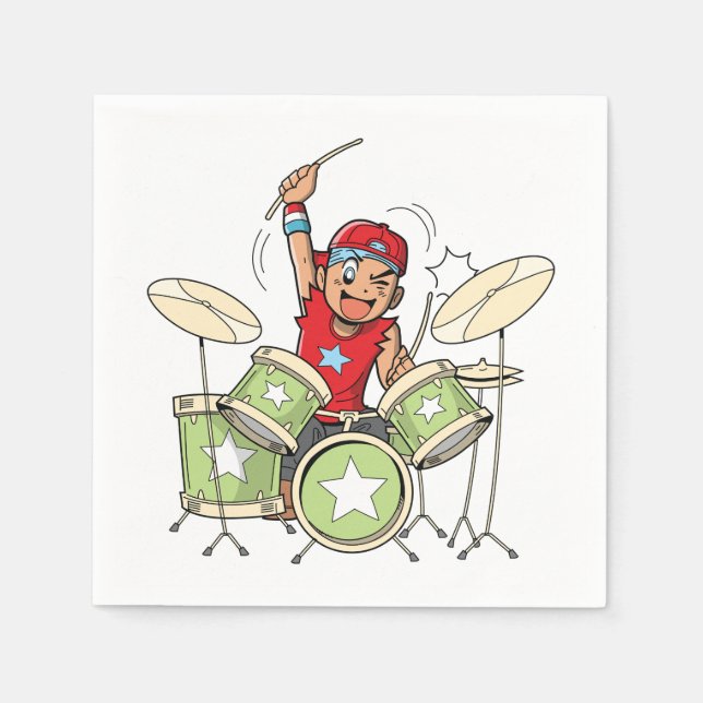 Boy Playing Drums Paper Napkins (Front)