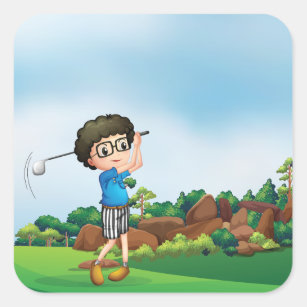 Boy Playing Golf Square Sticker